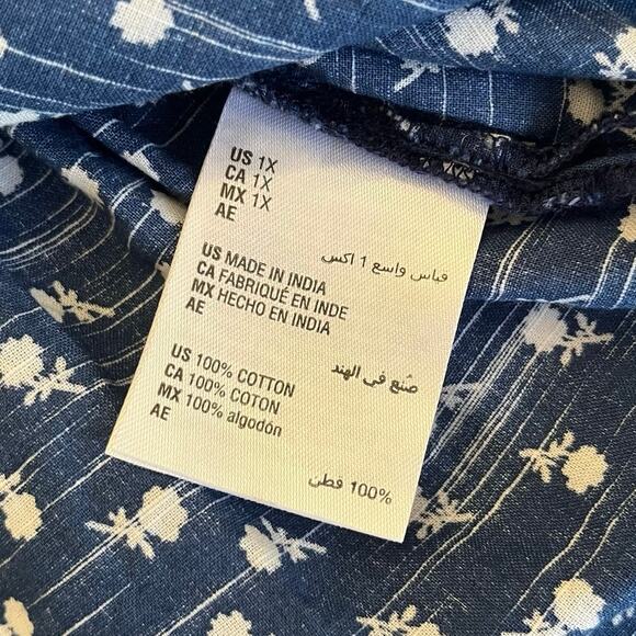 Style & Co Button Up Shirt Women’s 1X Cotton Red Blue Patchwork Ditsy Floral - Picture 12 of 12